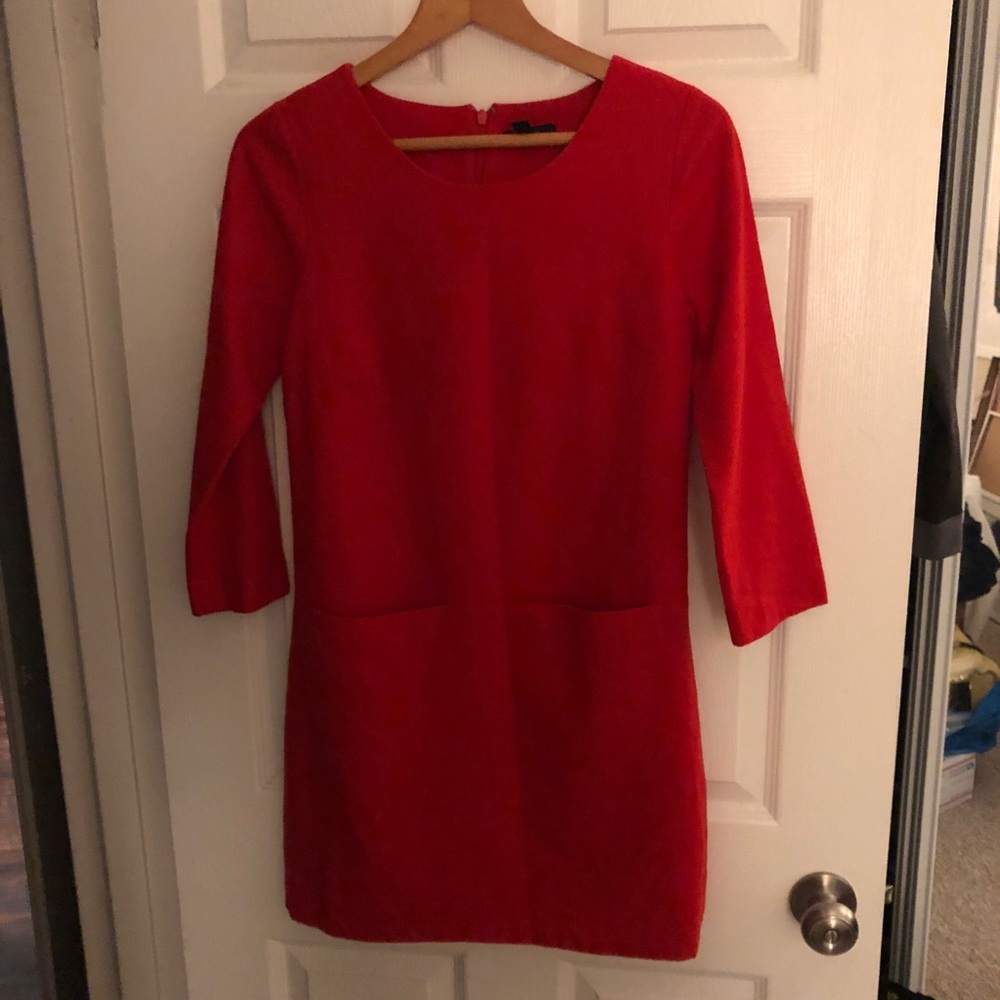 J Crew 4 red wool boatneck dress with pockets EUC